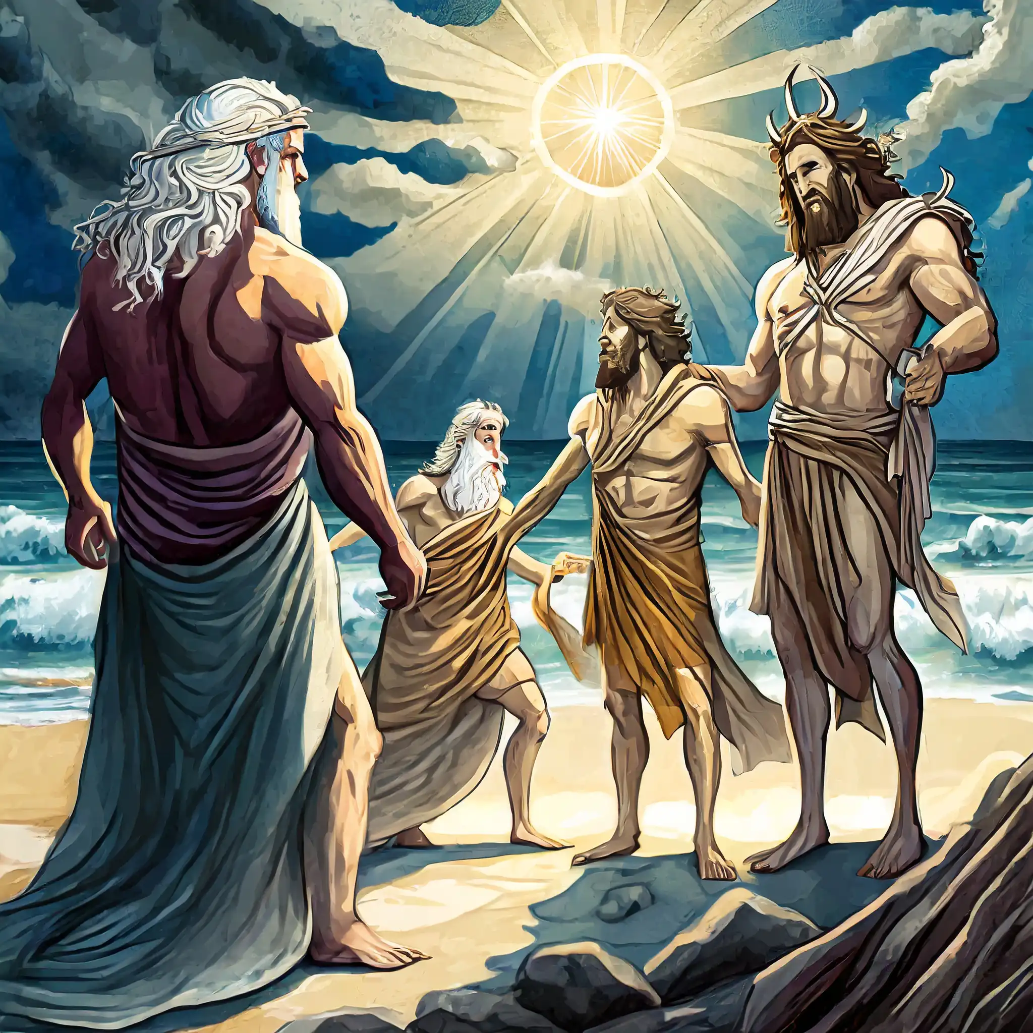 Firefly Zeus, Thor, Jesus Christ, Loki, Hades are meeting on the beach 52755